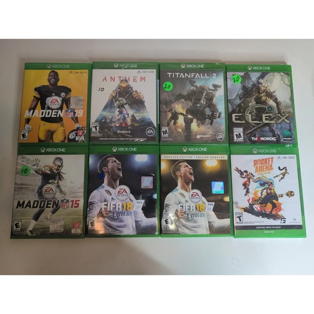 Mixed Lot Of 8 Xbox One Games Madden 15 19 Anthem Titanfall 2 FIFA 18 Ronaldo Ed
